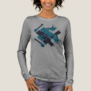 Teal Blue Navy Diagonal Abstract Art Design Tri-Blend Shirt