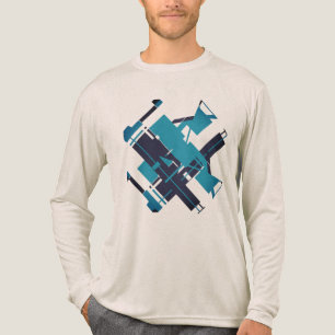 Teal Blue Navy Diagonal Abstract Art Design Tri-Blend Shirt