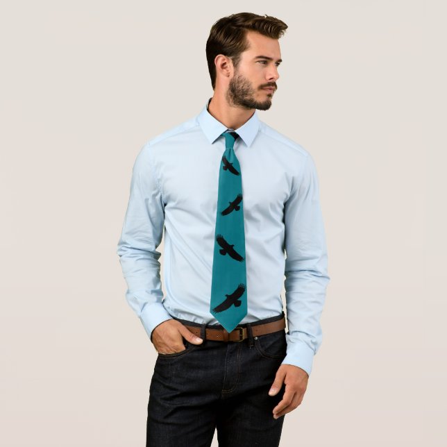 Teal Blue Neck Tie with Flying Eagle Choose Colour (In Situ)
