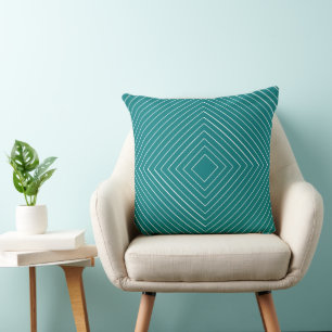 TEAL blue Nested Thin White Squares Tribal Cushion