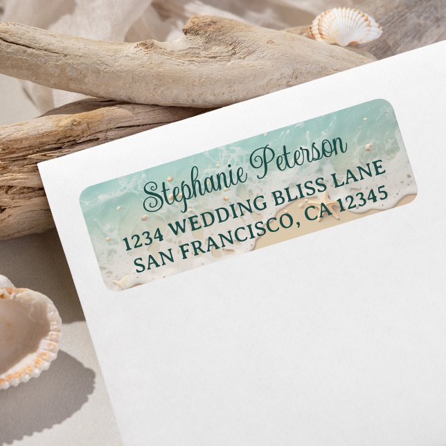 Teal Blue Ocean Waves Beach Return Address (Creator Uploaded)