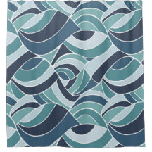 Teal & Blue Ocean Waves Shower Curtain