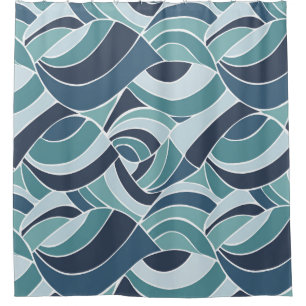Teal & Blue Ocean Waves Shower Curtain