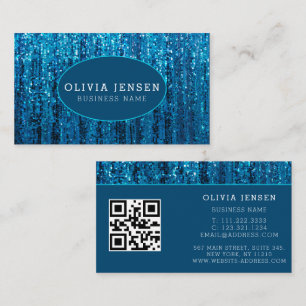 Teal Blue Ombre Glitter Glamourous Marble Modern Business Card