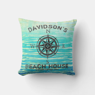 Teal Blue Ombre Sea Monogrammed Outdoor Pillow