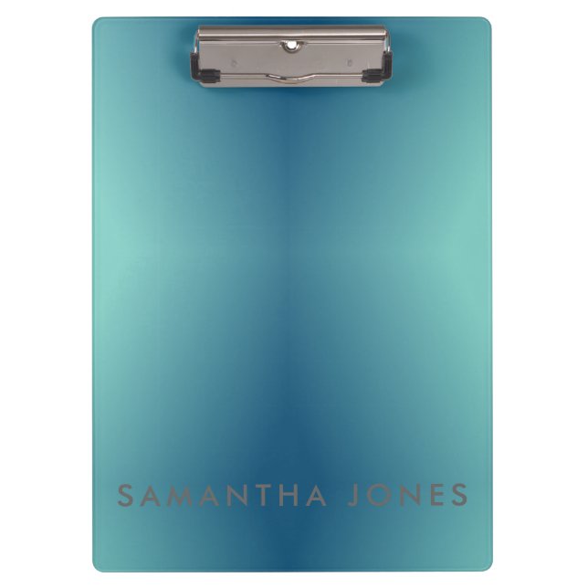 Teal Blue Ombre Simple Plain Personalize Own Name Clipboard (Front)