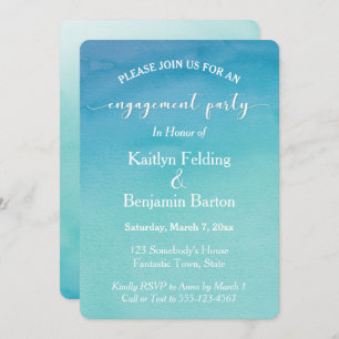 Teal & Blue Ombre Watercolor Engagement Party Invitation