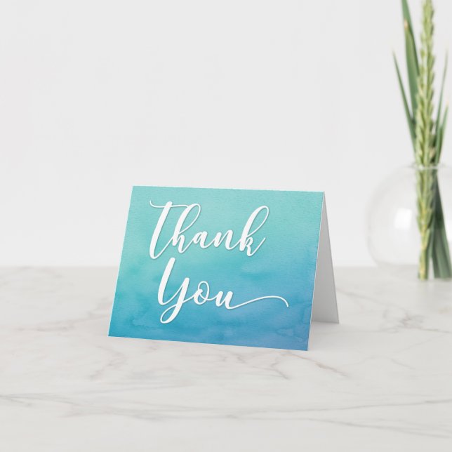Teal & Blue Ombre Watercolor Thank You Note 1 Card (Front)