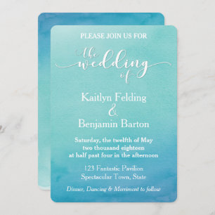 Teal & Blue Ombre Watercolor Wedding Invitation 4a