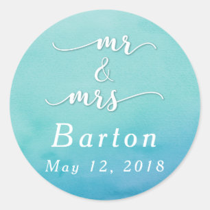 Teal & Blue Ombre Wedding Celebration Classic Round Sticker