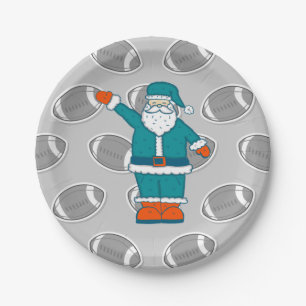 teal blue orange christmas santa claus basketball paper plate