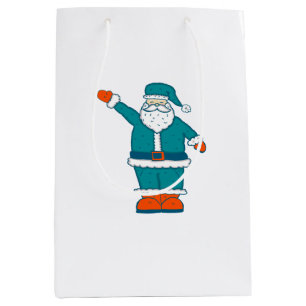 teal blue orange christmas santa claus medium gift bag
