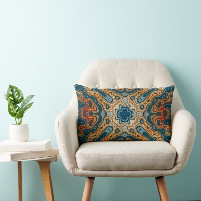 Teal Blue Orange Yellow Green Hip Bohemian Art Lumbar Cushion (Chair)