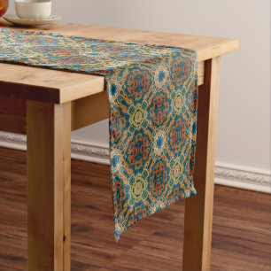 Teal Blue Orange Yellow Green Hip Bohemian Art Medium Table Runner