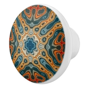 Teal Blue Orange Yellow Green Hip Orient Bali Art Ceramic Knob
