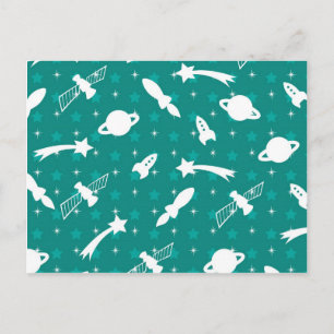 Teal Blue Outer Space Astronaut Planets Stars Postcard