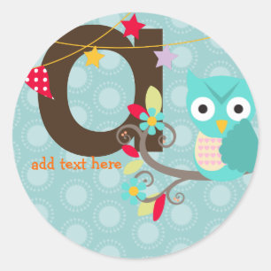 Teal/Blue Owl/DIY colour/add monogram Classic Round Sticker