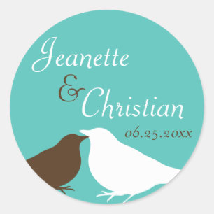 Teal blue pair love birds wedding favour seal labe