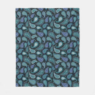 Teal Blue Paisley Floral Pattern Fleece Blanket