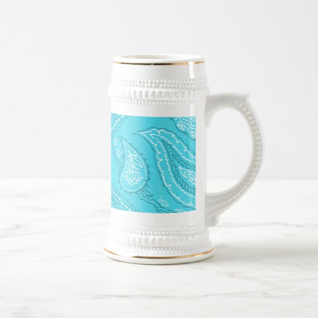 Teal Blue Paisley Print Summer Fun Girly Pattern Beer Stein (Right)