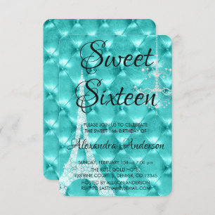 Teal Blue Paris Sweet Sixteen Birthday Party Invitation