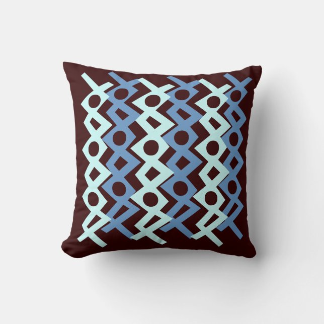 teal blue pattern on brown pillow (Front)