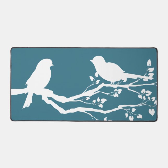 Teal Blue Peaceful Tree Desk Mat (Front)