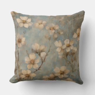 Teal Blue Peach Brown Farmhouse Floral Cushion