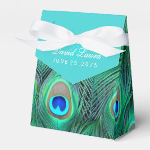 Teal Blue Peacock Wedding Favour Box