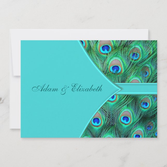 Teal Blue Peacock Wedding Invitation (Front)