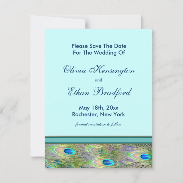 Teal Blue Peacock Wedding Invitations (Front)