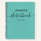 Teal Blue Personalised Sketchbook Your Name