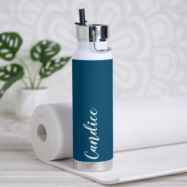 Teal Blue Personalised Wedding Bridesmaid Water Bottle (Yoga)