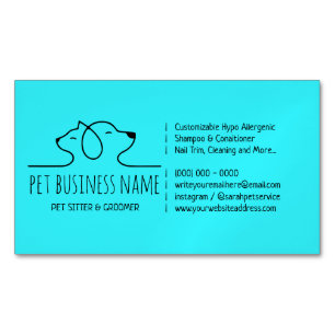 Teal Blue Pet sitter dog and cat logo veterinary Magnetic Business Card