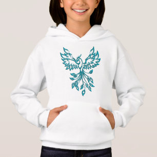 Teal Blue Phoenix Rises on Silver