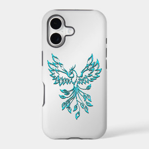 Teal Blue Phoenix Rises on Silver