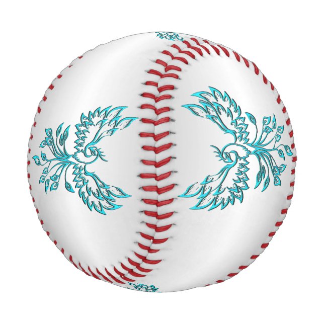Teal Blue Phoenix Rises on Silver Baseball (Angled)