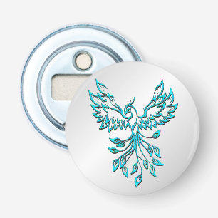 Teal Blue Phoenix Rises on Silver Bottle Opener