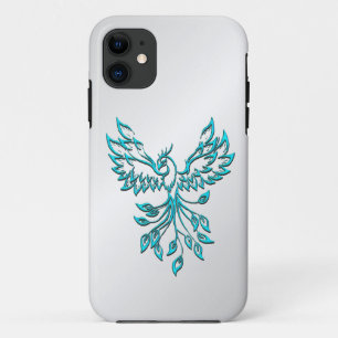 Teal Blue Phoenix Rises on Silver Case-Mate iPhone Case