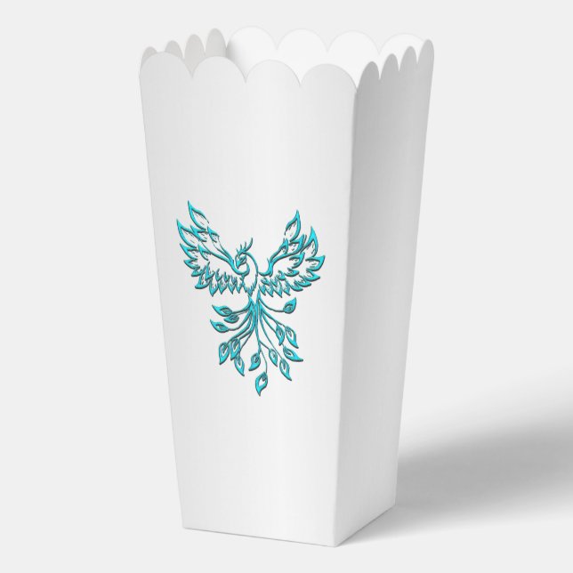 Teal Blue Phoenix Rises on Silver Favour Box (Back)