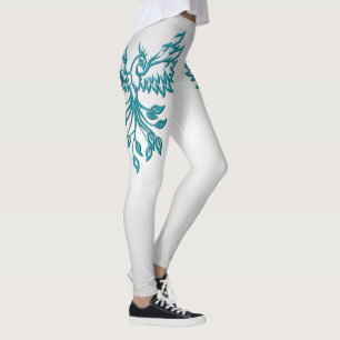 Teal Blue Phoenix Rises on Silver Leggings