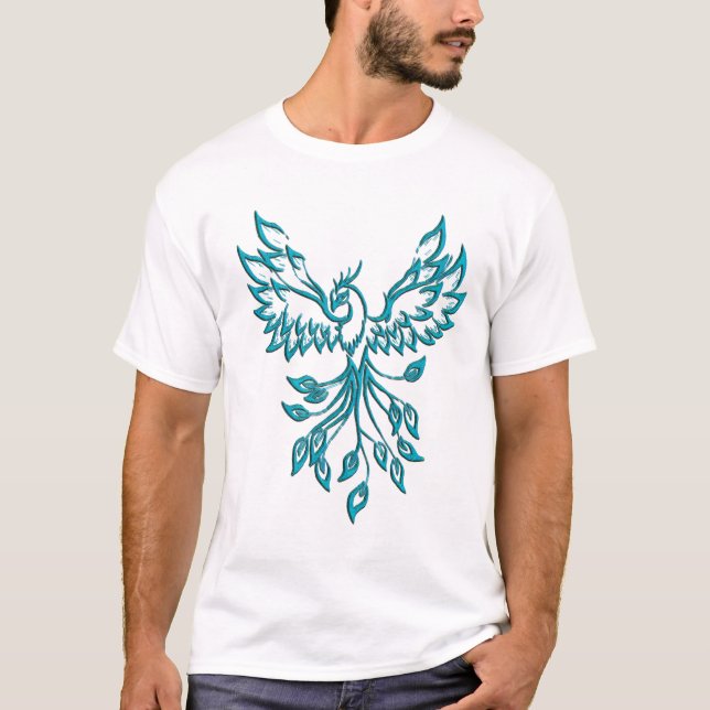 Teal Blue Phoenix Rises  T-Shirt (Front)