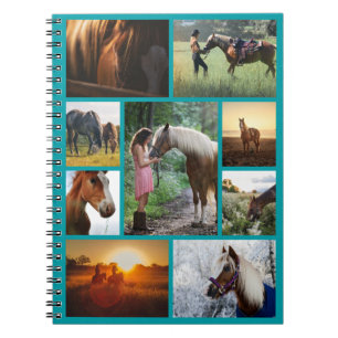Teal Blue Photo Collage Horse Custom Notebook