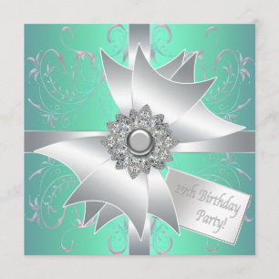 Teal Blue Pink 10th Birthday Party Invitation