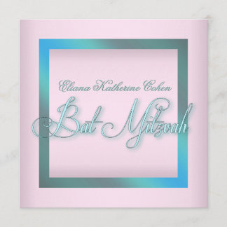 Teal Blue Pink Bat Mitzvah Invitations