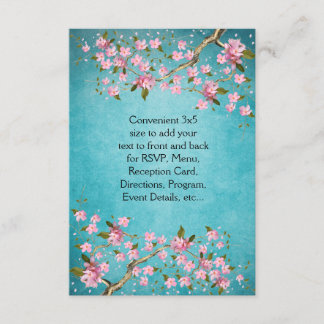 Teal Blue Pink Japanese Cherry Blossoms Wedding Invitation