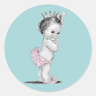 Teal Blue Pink Princess Baby Shower Stickers