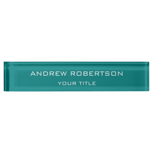 Teal Blue Plain Elegant Minimalist Simple Nameplate (Front)