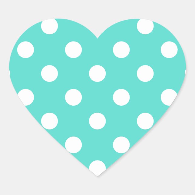 Teal Blue Polka Dot Pattern Heart Sticker (Front)
