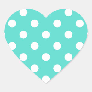 Teal Blue Polka Dot Pattern Heart Sticker